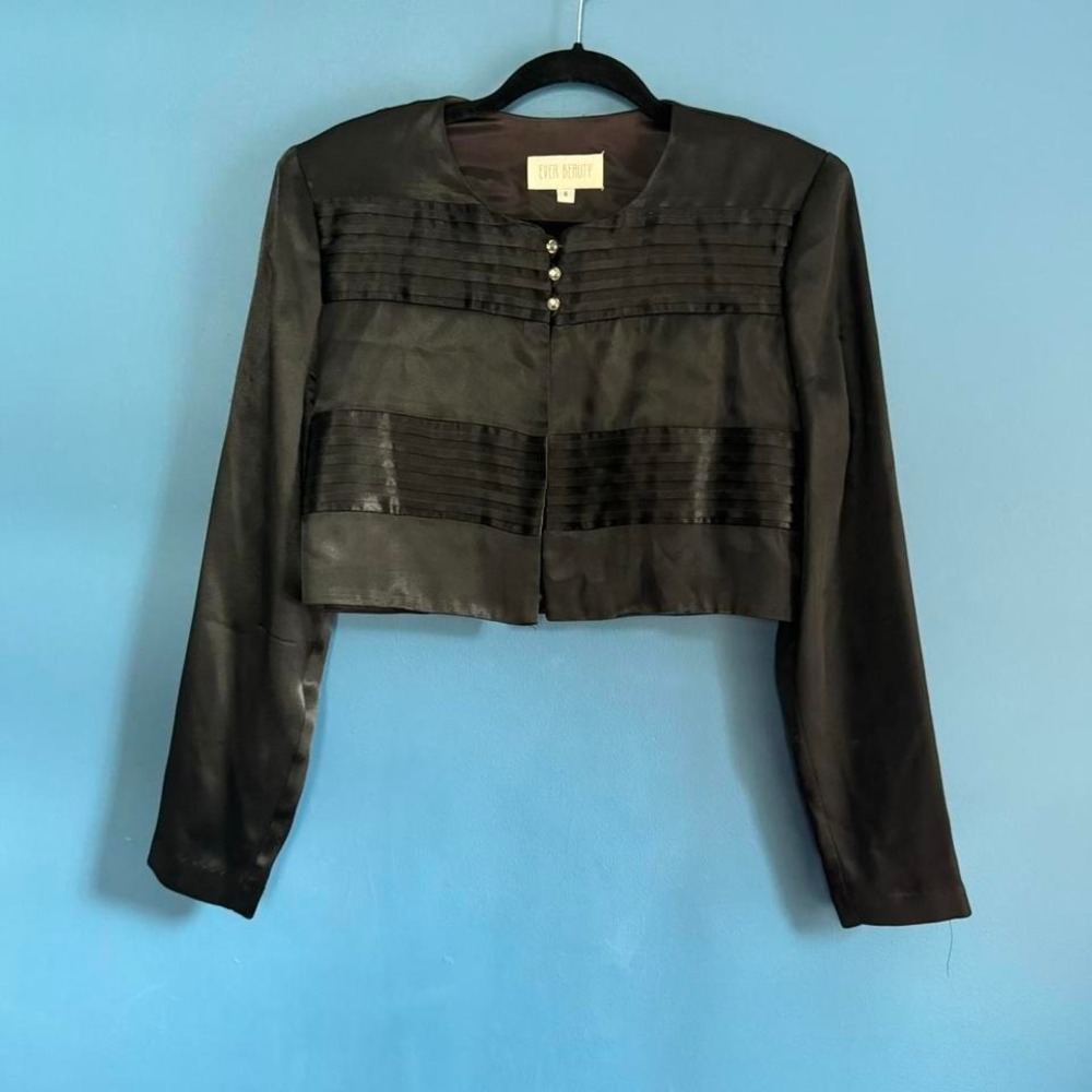 Vintage 90s Satin Shrug Women's Size 8‎ Ever Beauty Black Bolero Rhinestone